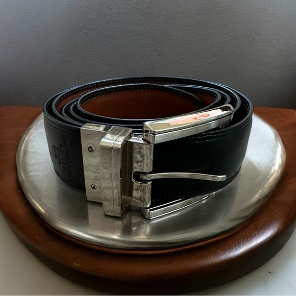 Men’s Belt Black Genuine Leather Belt Silver Buckle Luxury Business Fashion Belt - Picture 2 of 8